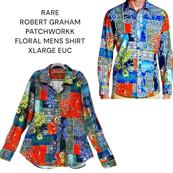 RARE ROBERT GRAHAM PATCHWORK FLORAL CLASSIC FIT BUTTON‎ DOWN MENS SHIRT X LARGE